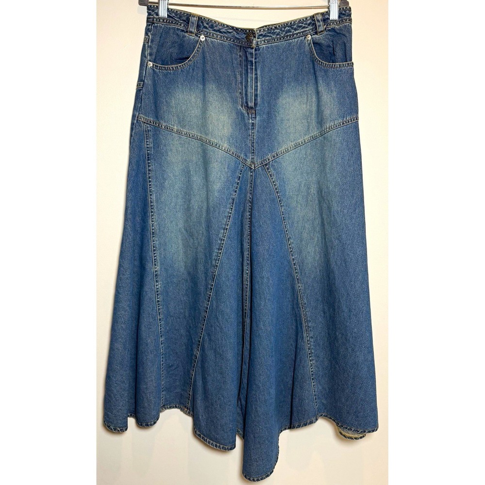Rod's Womens XL Blue Denim Cotton Long A-Line Skirt Zip Closure Western Country
